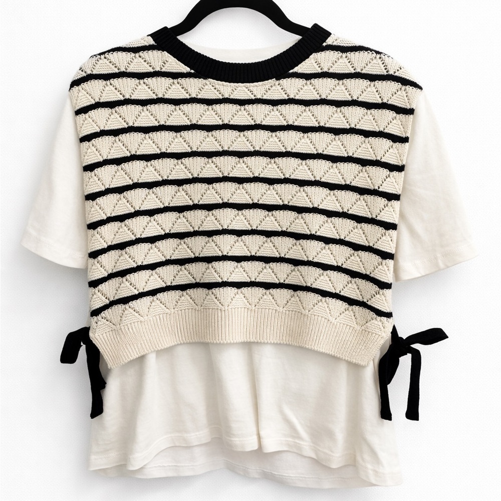 Zara Black and Cream Knit Crop Top